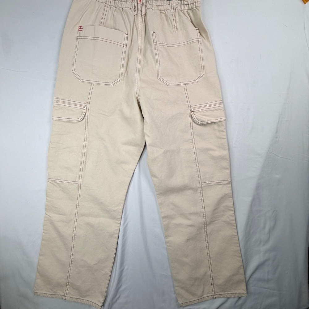 BDG Urban Outfitters Cargo Pants 34 Ivory Contrast Stitch Wide Leg New - Picture 9 of 10